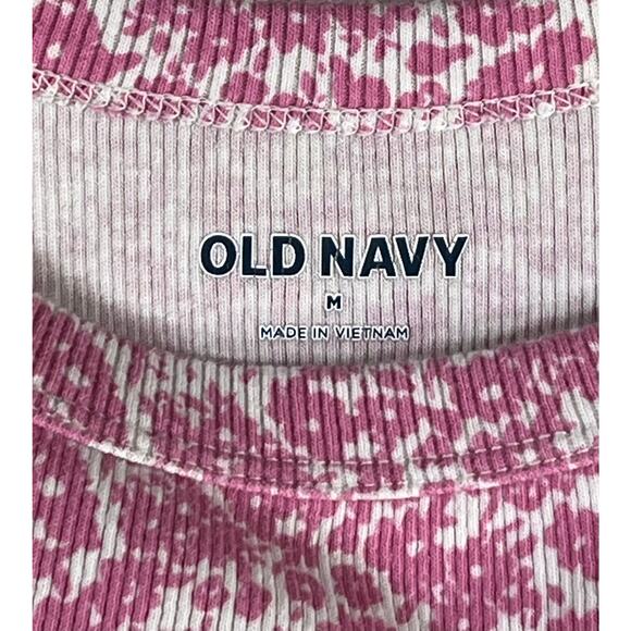 Old Navy Pink & White Paisley Ribbed Crew Neck Spaghetti Strap Tank Top Size M - Picture 2 of 5